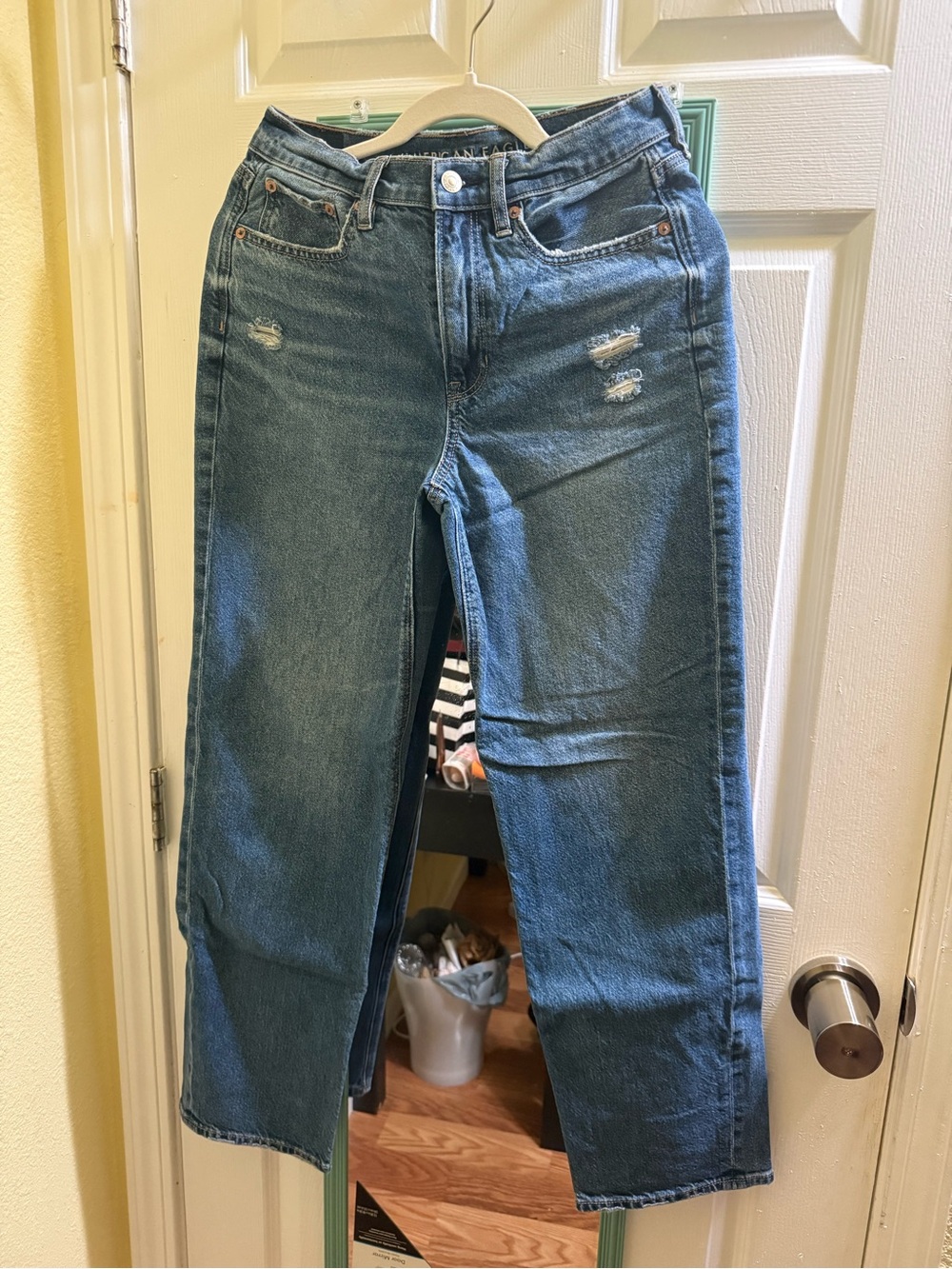 American Eagle Outfitters Distressed Straight Leg Jeans - Blue